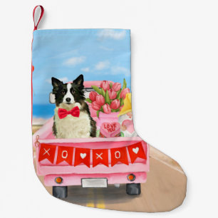 Gräns Collie Hund Valentine Day Lastbil Hearts Liten Julstrumpa