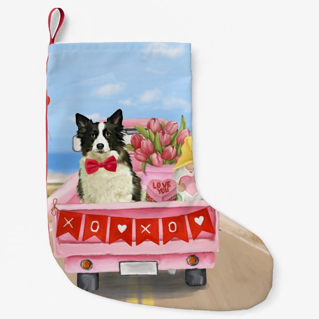 Gräns Collie Hund Valentine Day Lastbil Hearts Liten Julstrumpa (Framsidan)