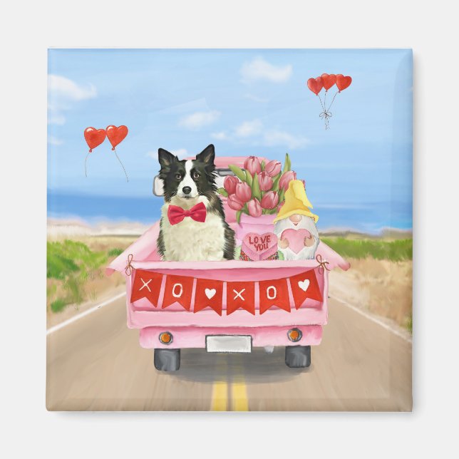 Gräns Collie Hund Valentine Day Lastbil Hearts Magnet (Framsidan)