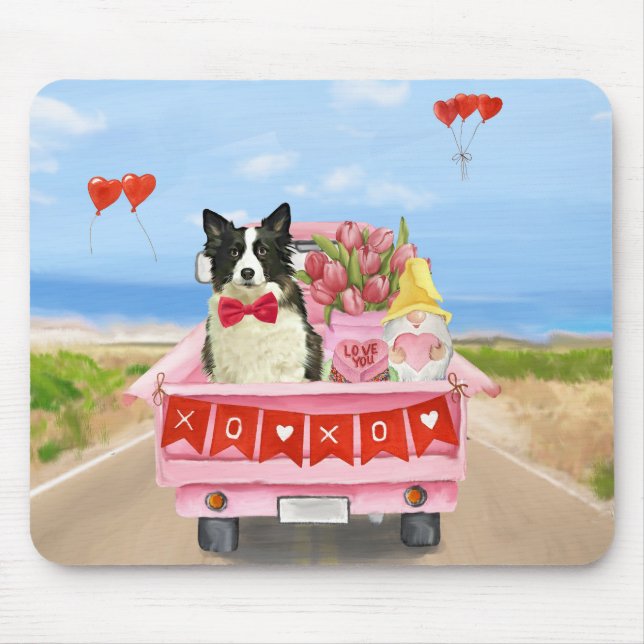 Gräns Collie Hund Valentine Day Lastbil Hearts Musmatta (Framsidan)