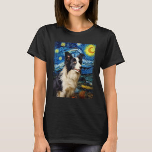 Gräns Collie hund Van Gog art Starry Night Gräns T Shirt