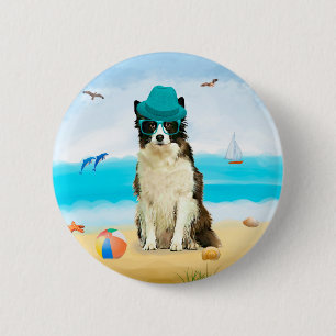 Gräns Collie Hund vid Beach Dekorativ kudde Knapp