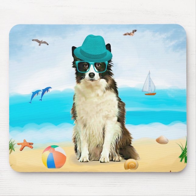 Gräns Collie Hund vid Beach Dekorativ kudde Musmatta (Framsidan)