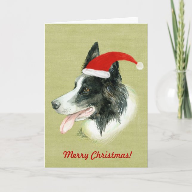 Gräns Collie Hund w jul Santa Hat Helgkort (Framsida)