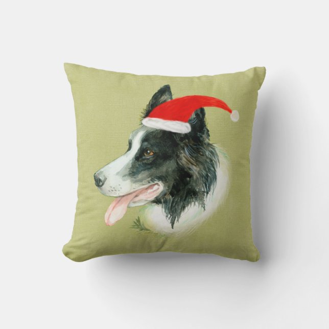 Gräns Collie Hund w jul Santa Hat Kudde (Framsida)