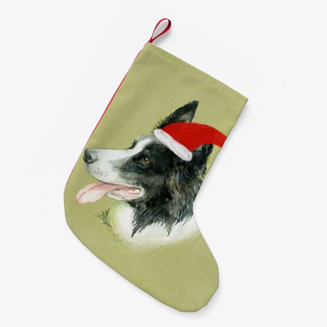 Gräns Collie Hund w jul Santa Hat Liten Julstrumpa (Framsidan (Hängande))