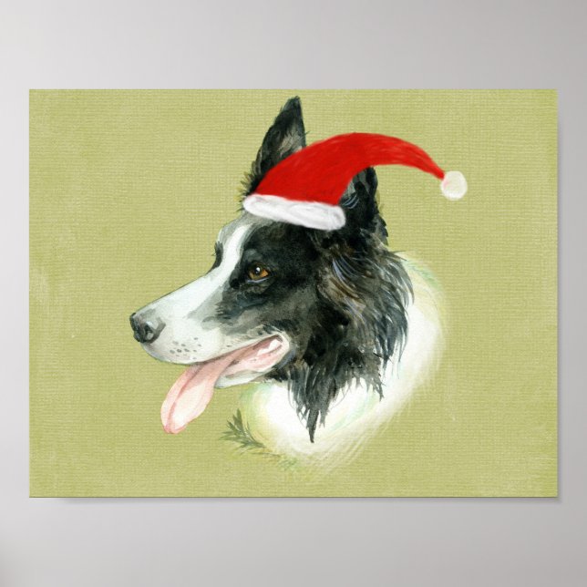 Gräns Collie Hund w jul Santa Hat Poster (Framsidan)