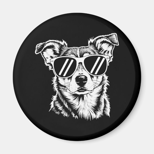 Gräns Collie Hund Wearing Sunglass Vintage Pet Magnet (Framsidan)