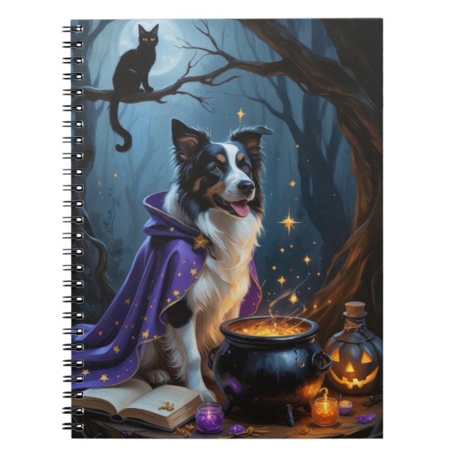 Gräns Collie Hund Whimsical Halloween-målning Anteckningsbok (Framsidan)