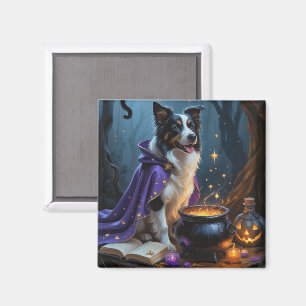 Gräns Collie Hund Whimsical Halloween-målning Magnet