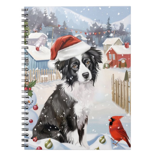 Gräns Collie Hund Winter Wonderland jul Joy Anteckningsbok (Framsidan)