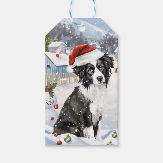 Gräns Collie Hund Winter Wonderland jul Joy Presentetikett (Framsidan)