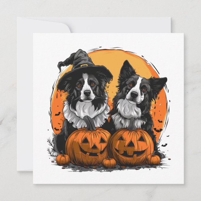 Gräns Collie Hundar Halloween Jack o lantern Inbjudningar (Framsida)