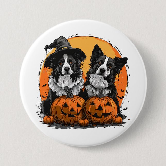 Gräns Collie Hundar Halloween Jack o lantern Knapp (Framsida)