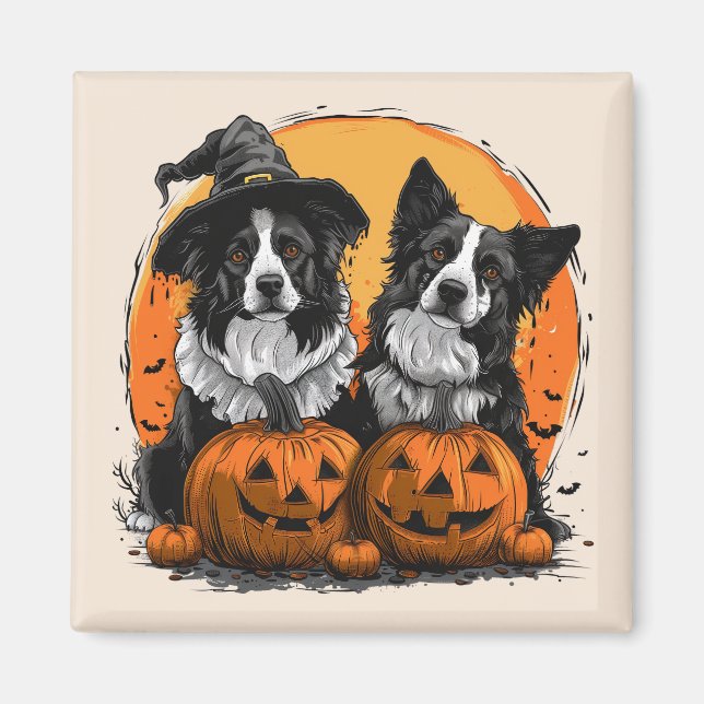 Gräns Collie Hundar Halloween Jack o lantern Magnet (Framsidan)
