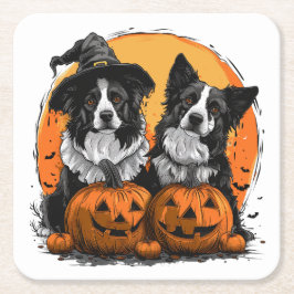 Gräns Collie Hundar Halloween Jack o lantern Underlägg Papper Kvadrat