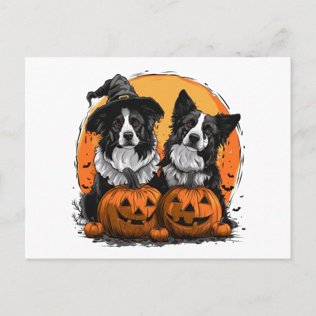 Gräns Collie Hundar Halloween Jack o lantern Vykort (Framsida)