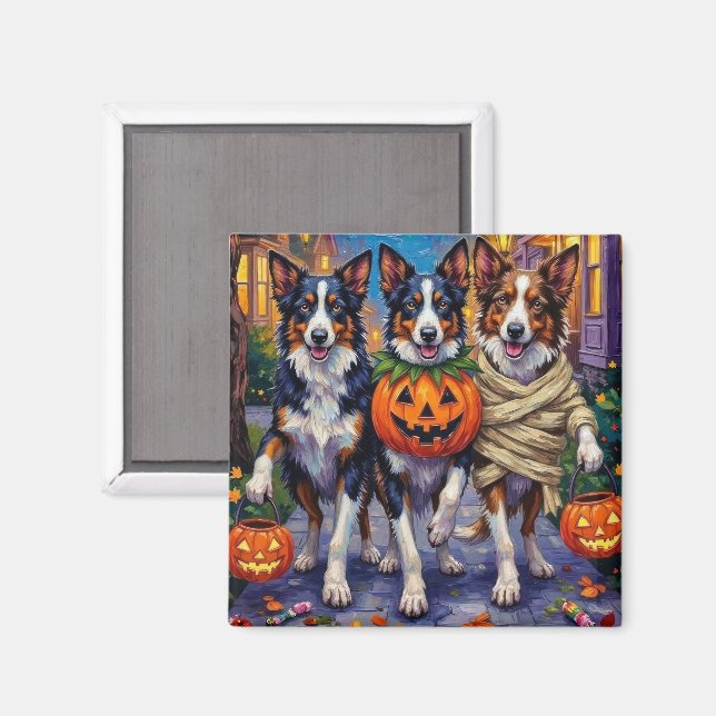 Gräns Collie Hundar Trick-or-Treating in Halloween Magnet (Front/Back)