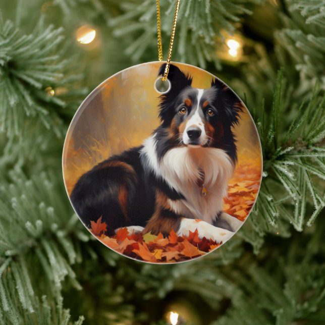 Gräns Collie i Höst löv Fall Inspire Julgransprydnad Keramik (Träd)