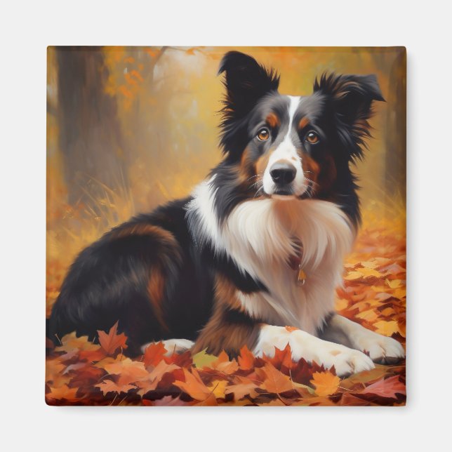 Gräns Collie i Höst löv Fall Inspire Magnet (Framsidan)