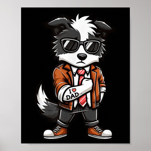 Gräns Collie I Kärlek Pappa Rolig hund Tattoo Poster (Framsidan)