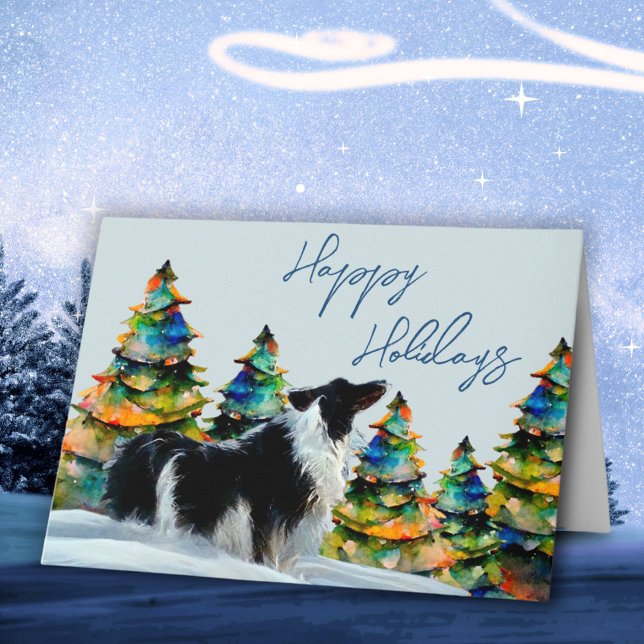 Gräns Collie i Winter Snö Julgran Kort (Skapare uppladdad)