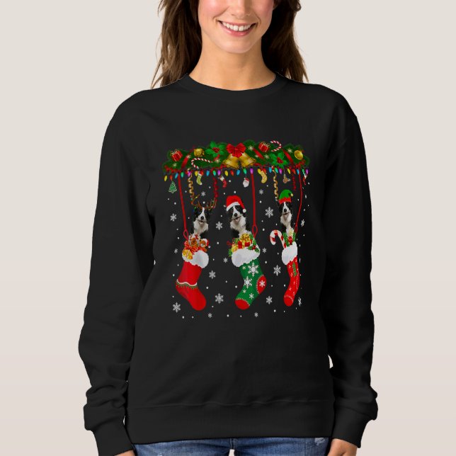 Gräns Collie in Sock Julafton Reindeer Roligt jul  T Shirt (Framsida)