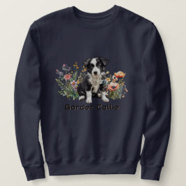 Gräns Collie in Wildblommes Anpassningsbar Text Lång Ärmad Tröja