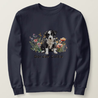 Gräns Collie in Wildblommes Anpassningsbar Text Lång Ärmad Tröja