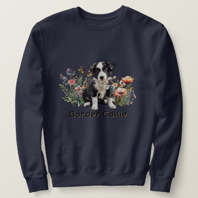 Gräns Collie in Wildblommes Anpassningsbar Text Lång Ärmad Tröja (Design framsida)