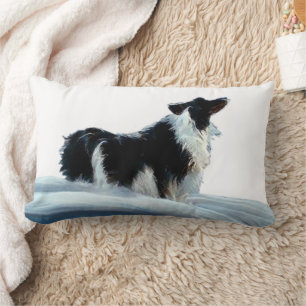Gräns Collie in Winter Snö Artistic Lumbarkudde