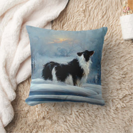 Gräns Collie in Winter Snö Hund Pet Kudde