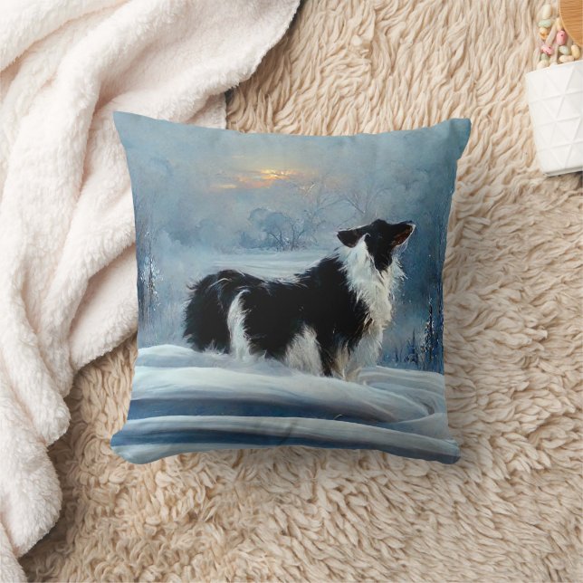 Gräns Collie in Winter Snö Hund Pet Kudde (Filt)