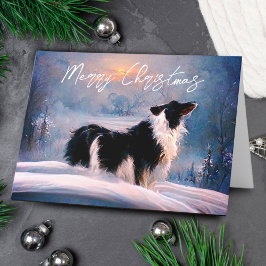 Gräns Collie in Winter Snö Ligg jul Helgkort