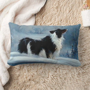 Gräns Collie in Winter Snowy Ligcape Artistic Lumbarkudde