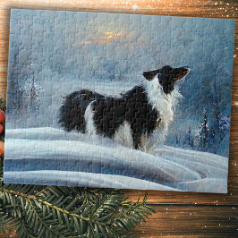 Gräns Collie in Winter Snowy Ligcape Pussel