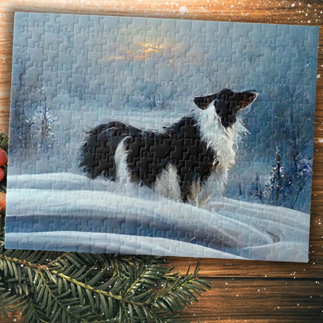 Gräns Collie in Winter Snowy Ligcape Pussel (Skapare uppladdad)