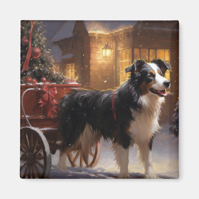 Gräns Collie Jul Festive Season Magnet (Framsidan)