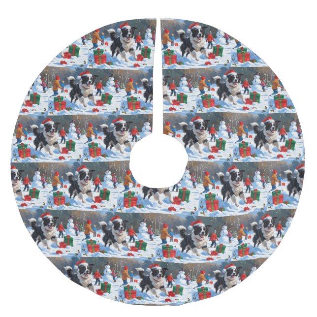 Gräns Collie Jul Festive Snö Scene Julgransmatta Borstad Polyester (Framsidan)