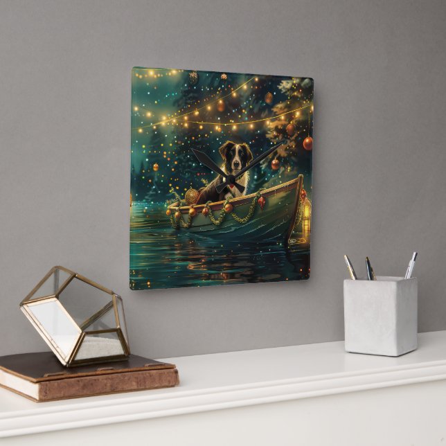 Gräns Collie Jul Festive Voyage Fyrkantig Klocka (Kontor)