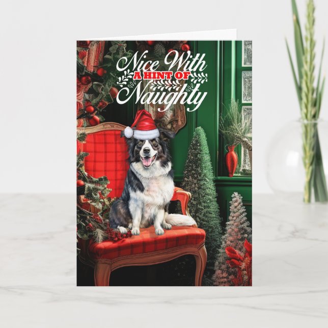 Gräns Collie jul Hund Naughty eller Nice Helgkort (Framsida)