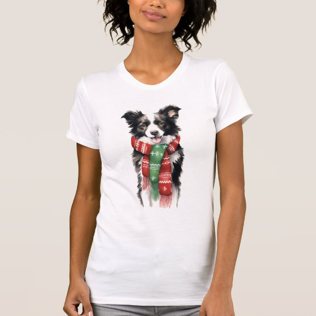 Gräns Collie Jul Kvinnor i T-Shirt - Festive (Framsida)