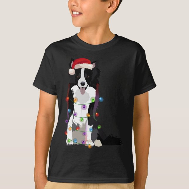 Gräns Collie Jul Ljus Julafton Hund älskare T Shirt (Framsida)
