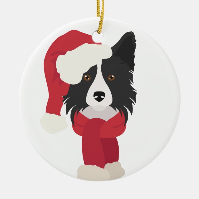 Gräns Collie jul Ornament. Snö Julgransprydnad Keramik (Framsidan)