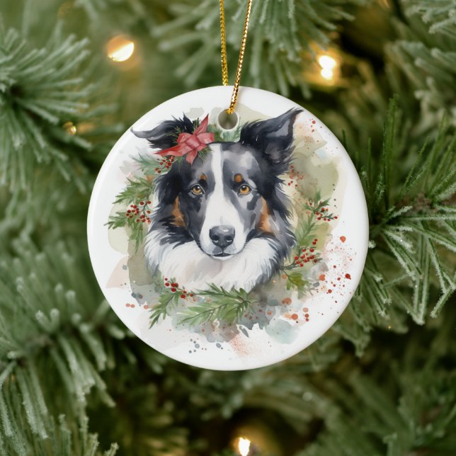 Gräns Collie Juldagen Utandning Festive Valp Julgransprydnad Keramik (Träd)