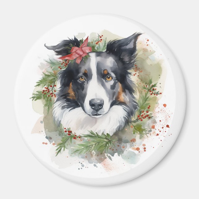 Gräns Collie Juldagen Utandning Festive Valp Magnet (Framsidan)