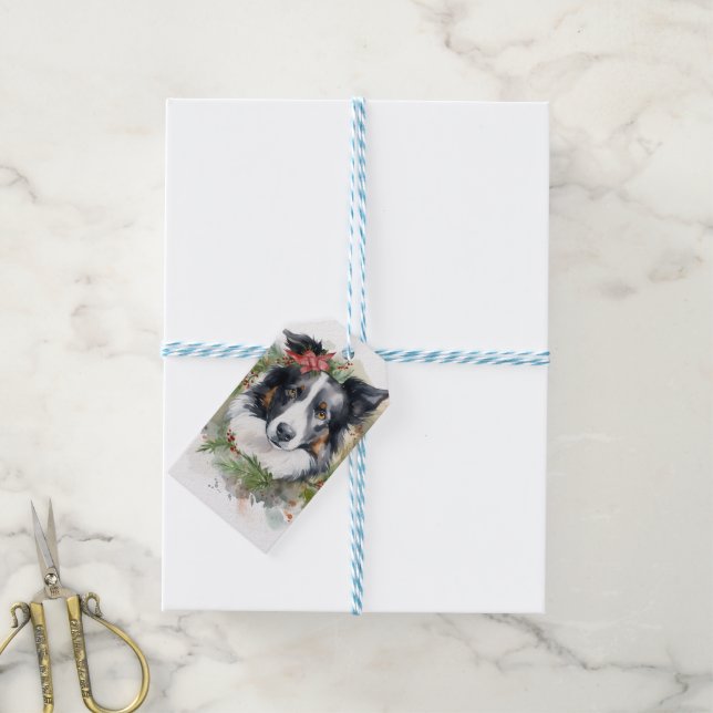 Gräns Collie Juldagen Utandning Festive Valp Presentetikett (Med Snöre)