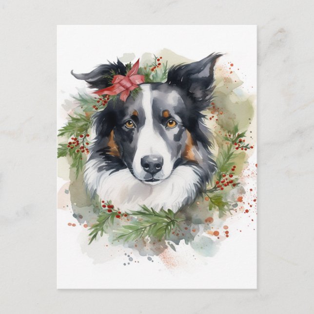 Gräns Collie Juldagen Utandning Festive Valp Vykort (Framsida)