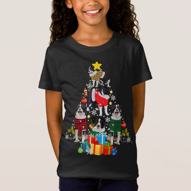Gräns Collie Julgran Ornament Decor Hund Lo T Shirt (Framsida)