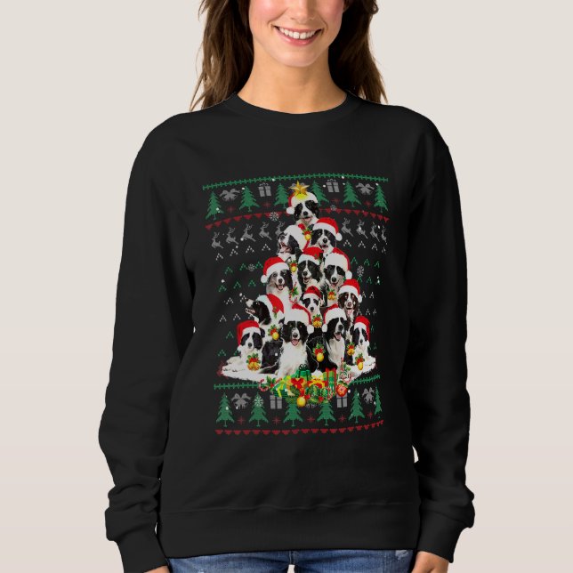 Gräns Collie Julgran Ugly Sweater Hund Pupp T Shirt (Framsida)